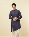 alt message - Manyavar Men Deep Blue Angrakha Style Kurta image number 0